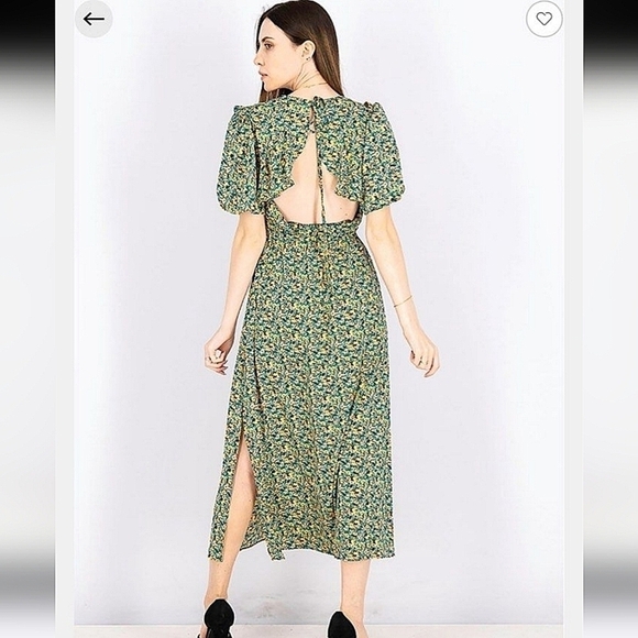 Topshop Floral Open Back Frill Puff Sleeve Midi Dress-Size 14 - Picture 4 of 17